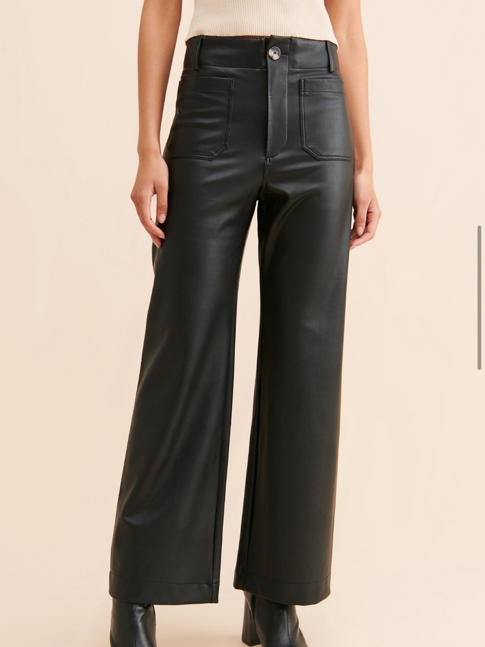 Anthropologie Colette Wide-Leg Faux Leather Pants - Black